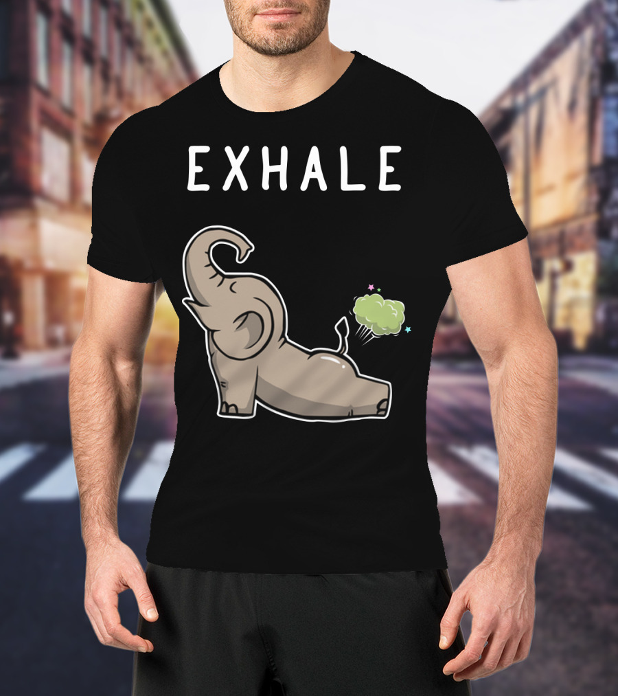 EXHALE Mens Womens Funny Elephant Lovers T-Shirt