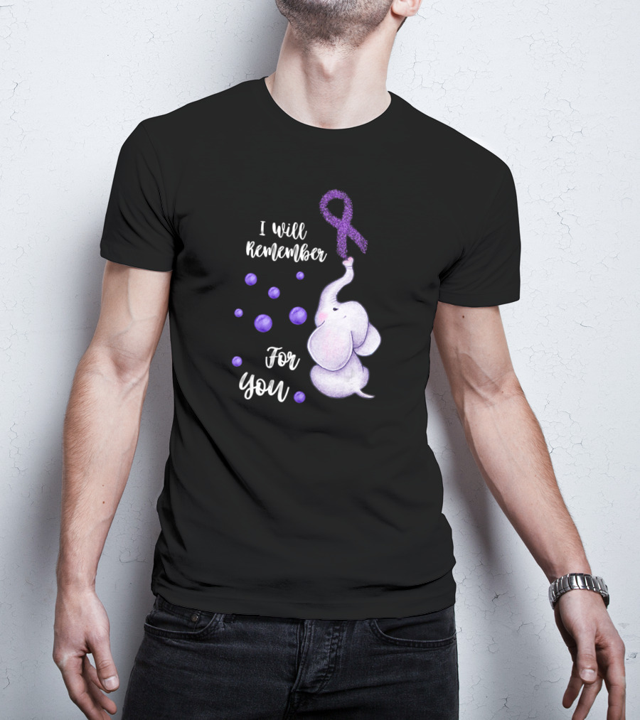 I Will Remember For You Elephant Purple Ribbon Alzheimer's Awareness T-Shirt