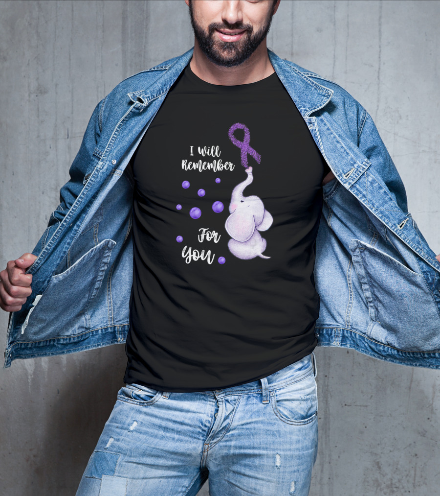 I Will Remember For You Elephant Purple Ribbon Alzheimer's Awareness T-Shirt