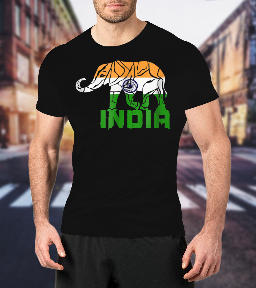 India Elephant With National Flag Colors And India Text T-Shirt