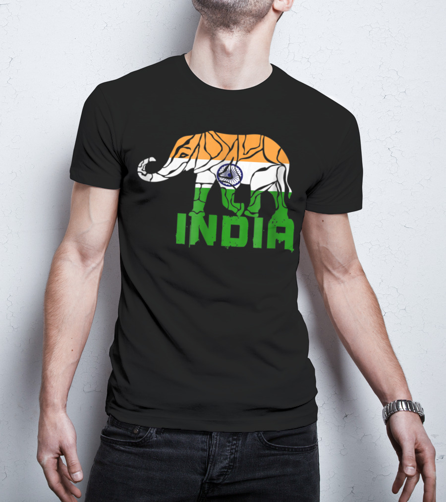 India Elephant With National Flag Colors And India Text T-Shirt