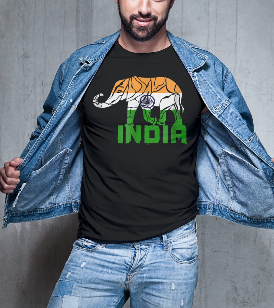 India Elephant With National Flag Colors And India Text T-Shirt