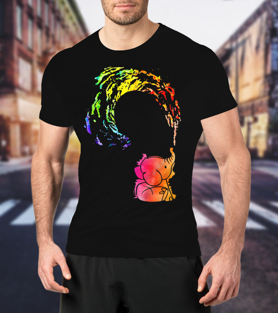 Rainbow Wave Elephant Painting Wall T-Shirt
