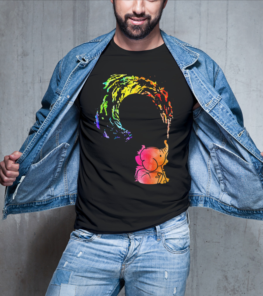 Rainbow Wave Elephant Painting Wall T-Shirt
