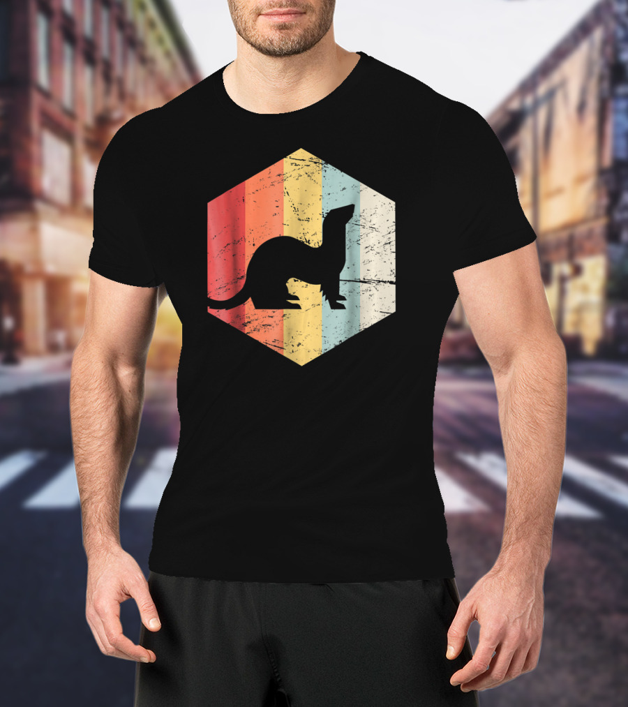 Retro Ferret Striped Vintage Hexagon T-Shirt