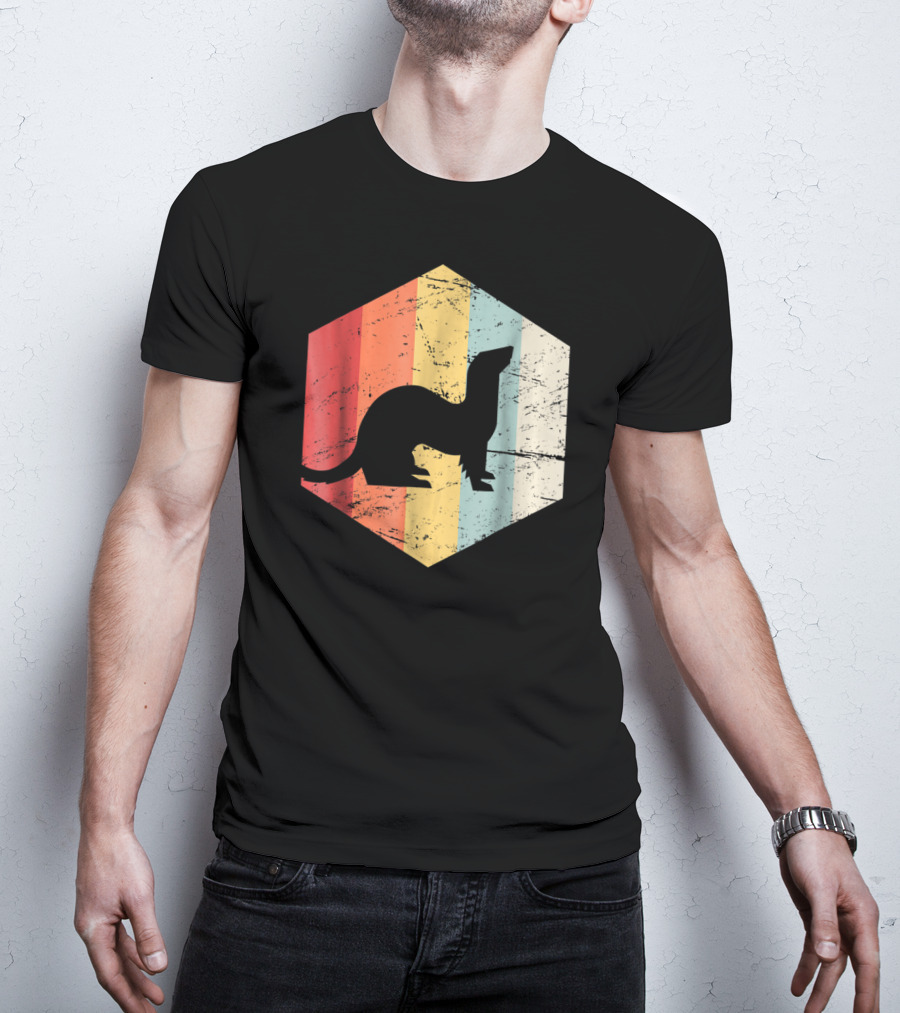Retro Ferret Striped Vintage Hexagon T-Shirt