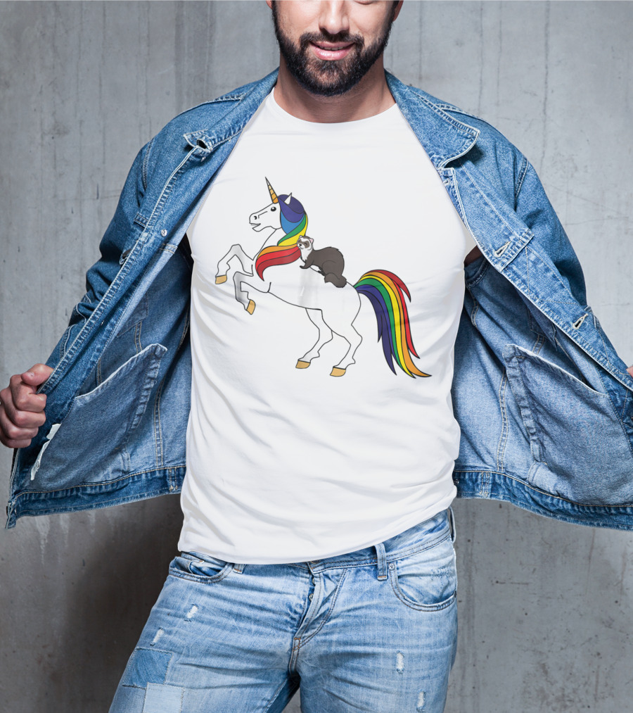 Ferret Riding Rainbow Unicorn T-Shirt