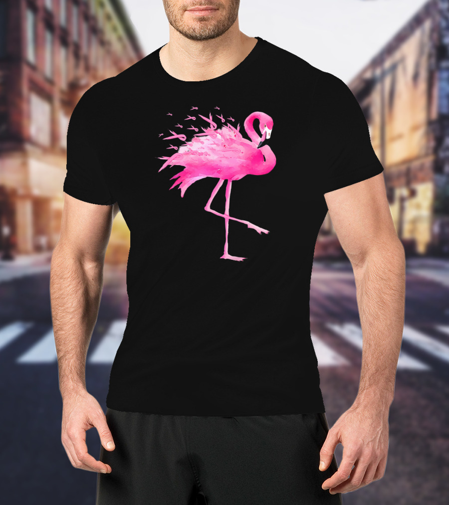 Flamingo Breast Cancer Awareness Pink Ribbon T-Shirt