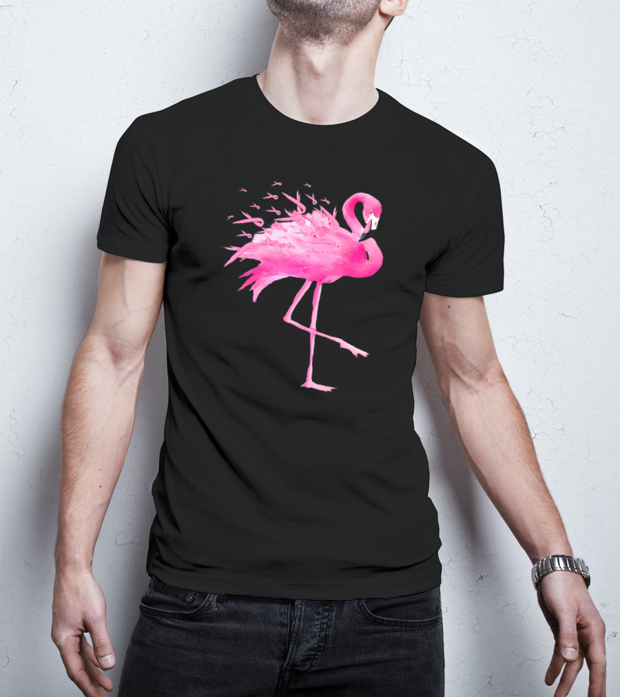 Flamingo Breast Cancer Awareness Pink Ribbon T-Shirt
