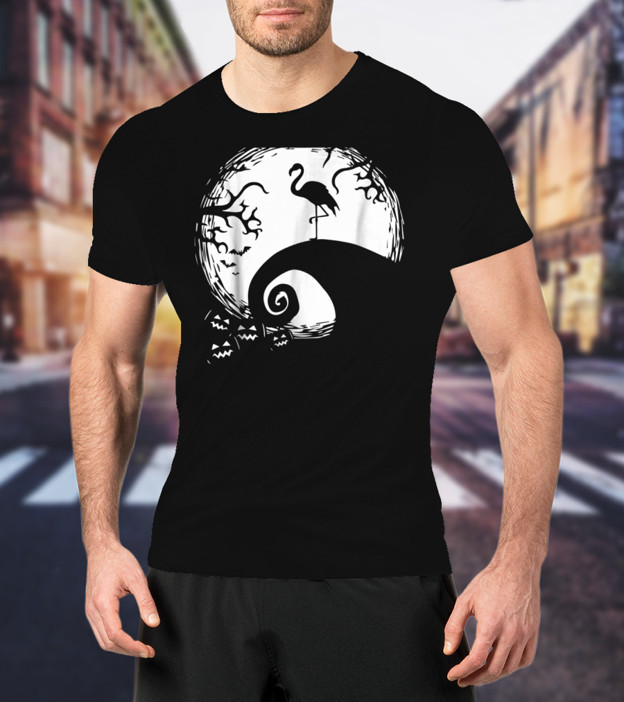 Nightmare Before Christmas Style Flamingo Moon Scene T-Shirt