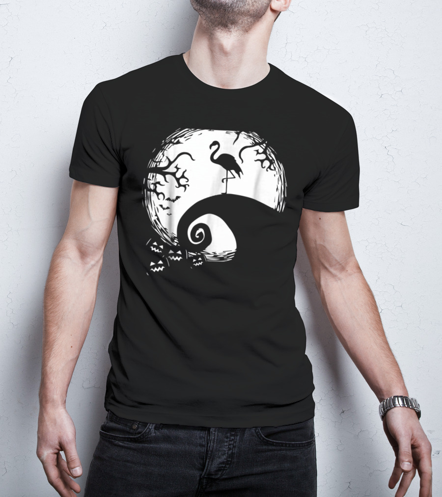Nightmare Before Christmas Style Flamingo Moon Scene T-Shirt