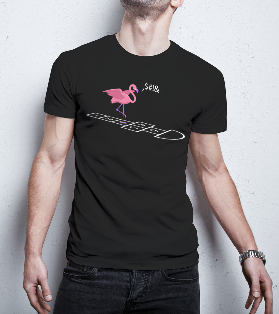Funny Flamingo Frustrated At Hopscotch Game On Beach Vacation T-Shirt