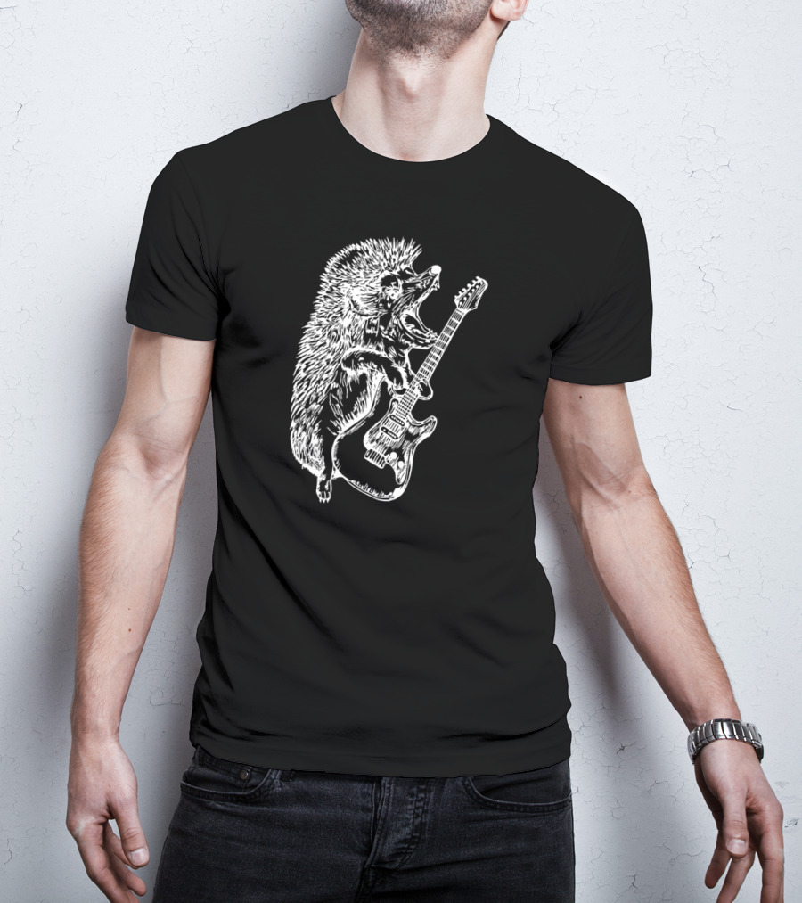 SEEMBO Rocking Hedgehog Playing Electric Guitar Music Band T-Shirt