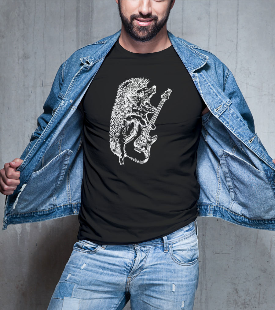 SEEMBO Rocking Hedgehog Playing Electric Guitar Music Band T-Shirt