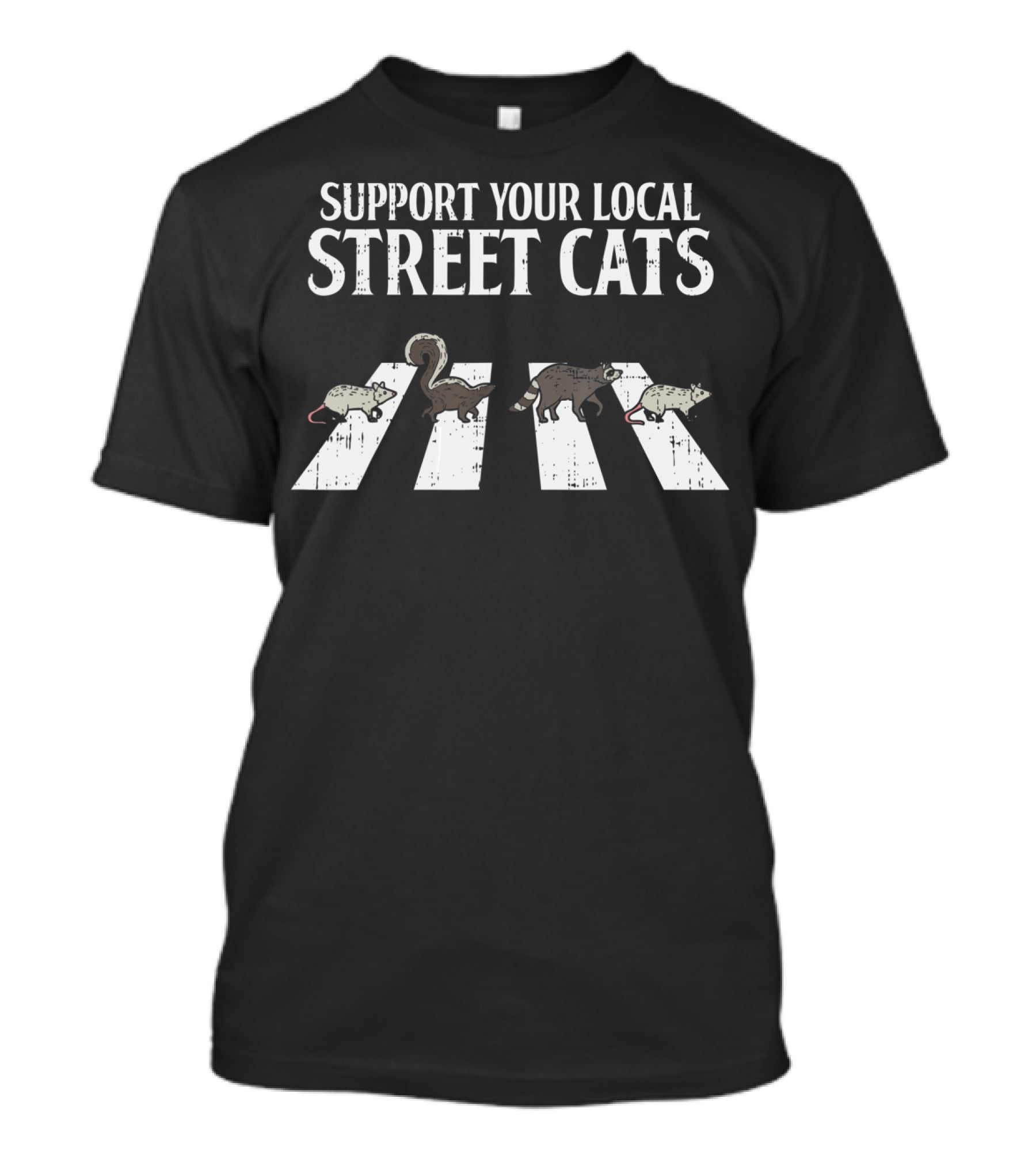 Support Your Local Street Cats Abbey Road Parody Racoon Skunk Opossum T-Shirt