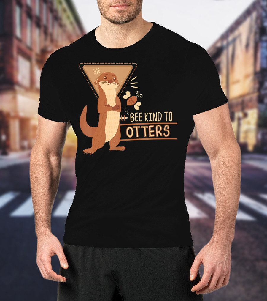 Bee Kind To Otters Otter With Bee And Geometric Background T-Shirt