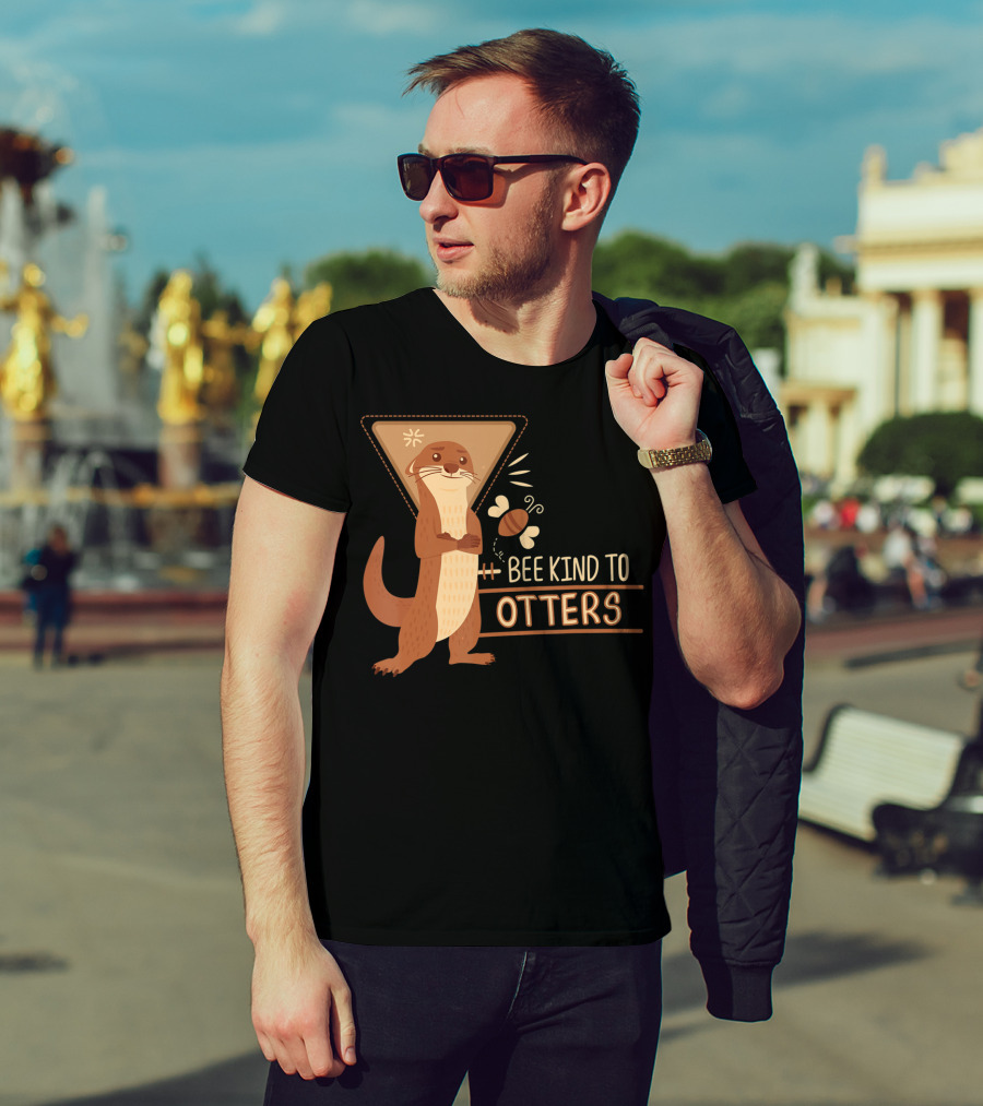 Bee Kind To Otters Otter With Bee And Geometric Background T-Shirt