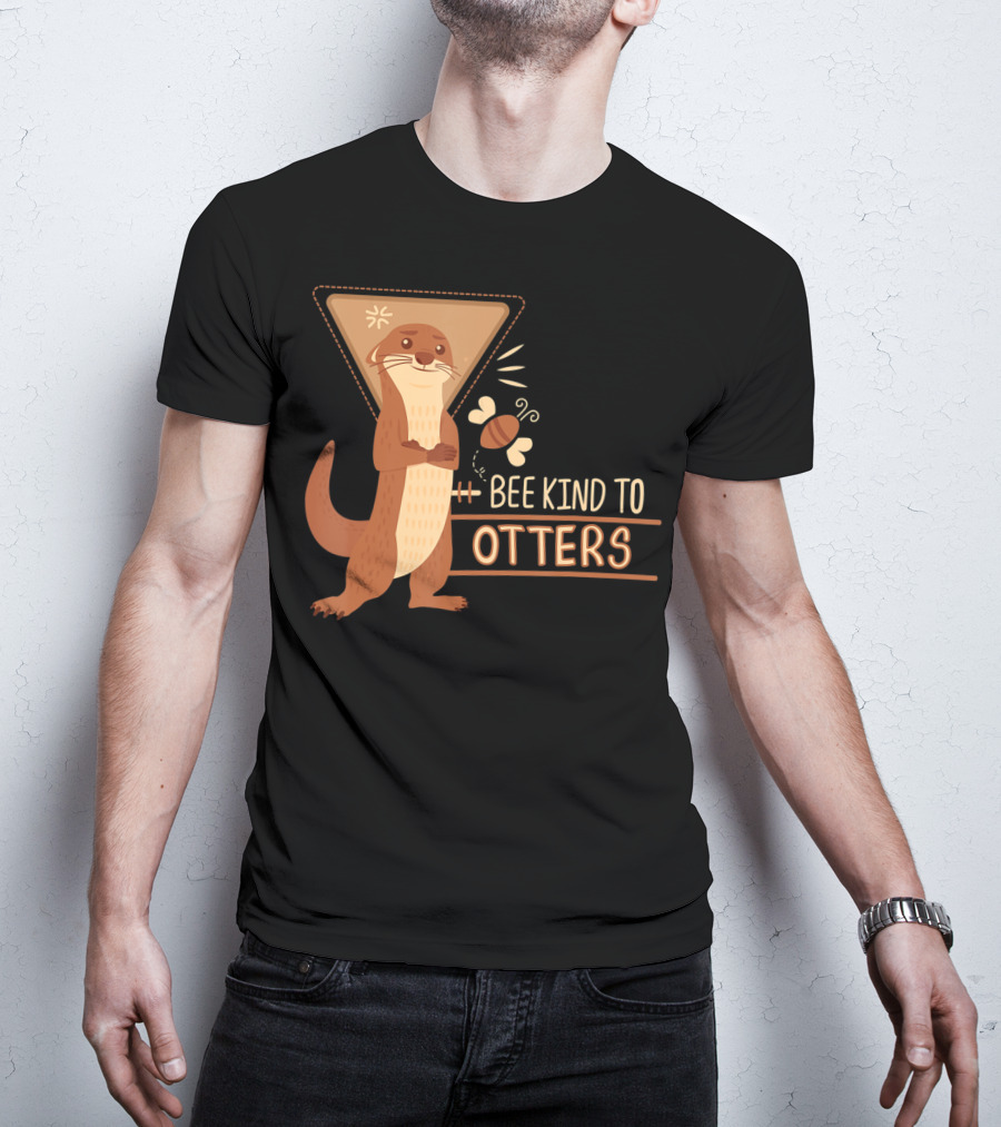 Bee Kind To Otters Otter With Bee And Geometric Background T-Shirt