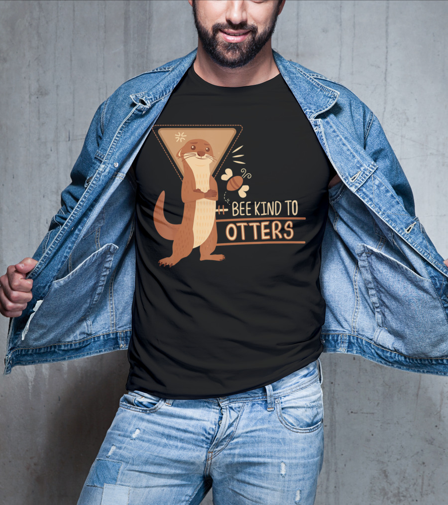 Bee Kind To Otters Otter With Bee And Geometric Background T-Shirt