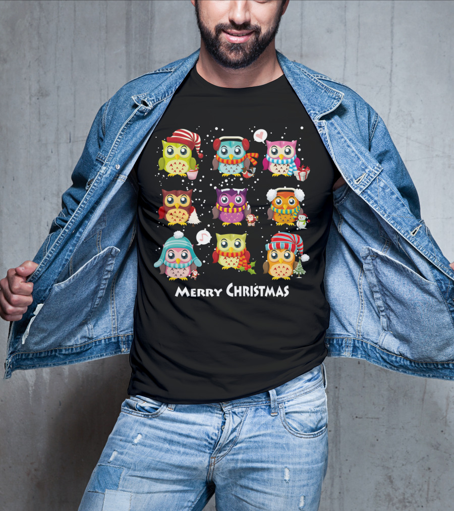Merry Christmas Cute Owl Festive Holiday Scene T-Shirt