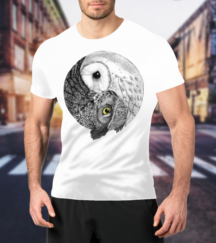 Yin Yang Black And White Owl T-Shirt
