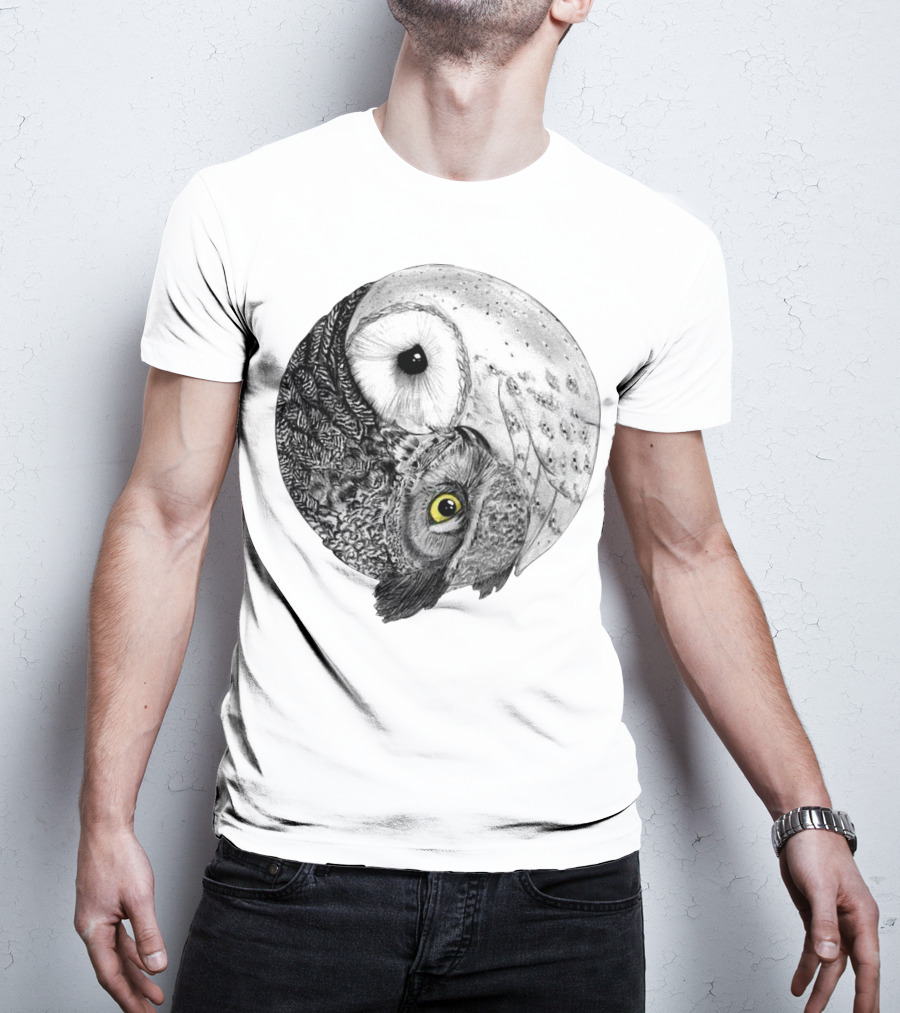 Yin Yang Black And White Owl T-Shirt