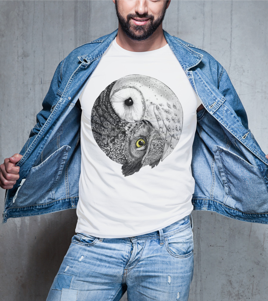Yin Yang Black And White Owl T-Shirt