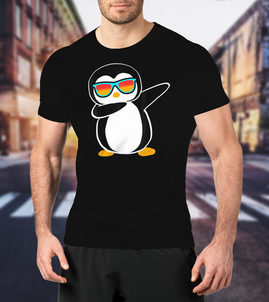 Dabbing Penguin Cute Animal With Sunglasses Birthday Party T-Shirt