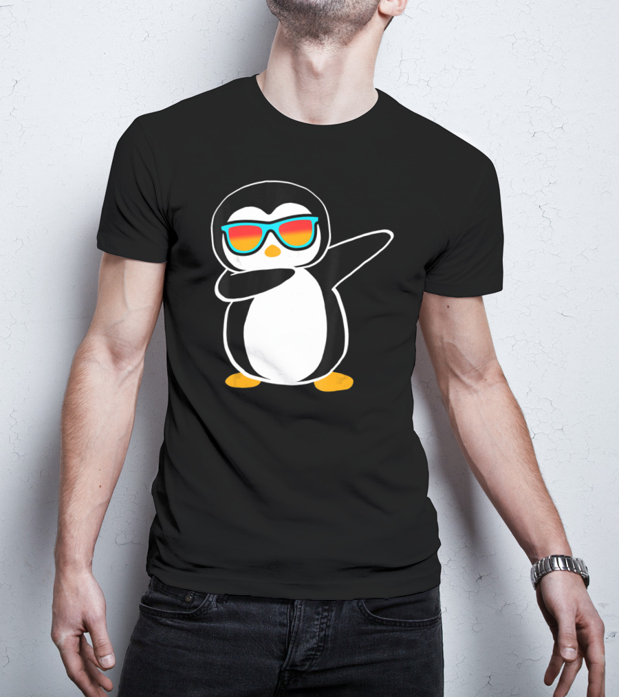 Dabbing Penguin Cute Animal With Sunglasses Birthday Party T-Shirt