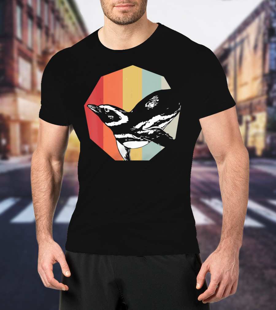 Retro Penguin Vintage Stripes T-Shirt