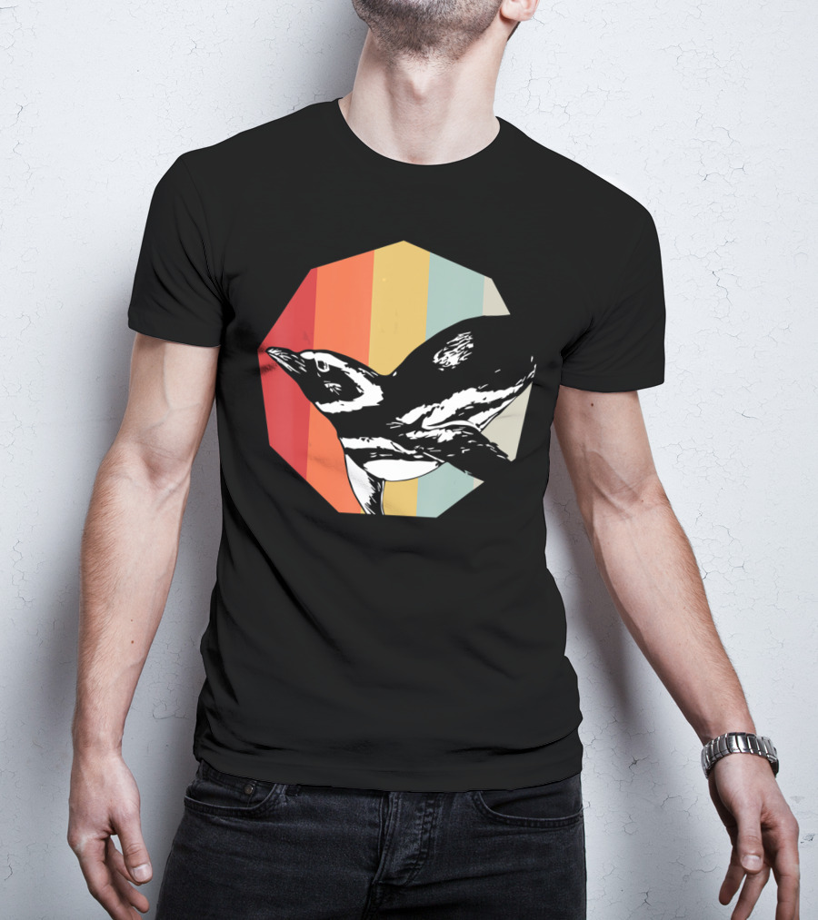 Retro Penguin Vintage Stripes T-Shirt