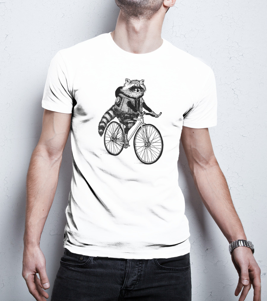 Funny Raccoon Cycling On Bike T-Shirt