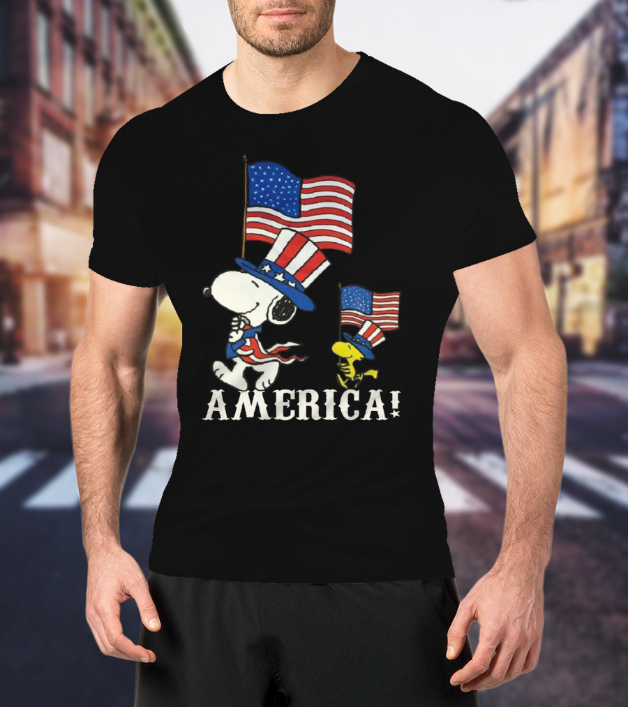 Snoopy And Woodstock America Flag Peanuts Movie T-Shirt