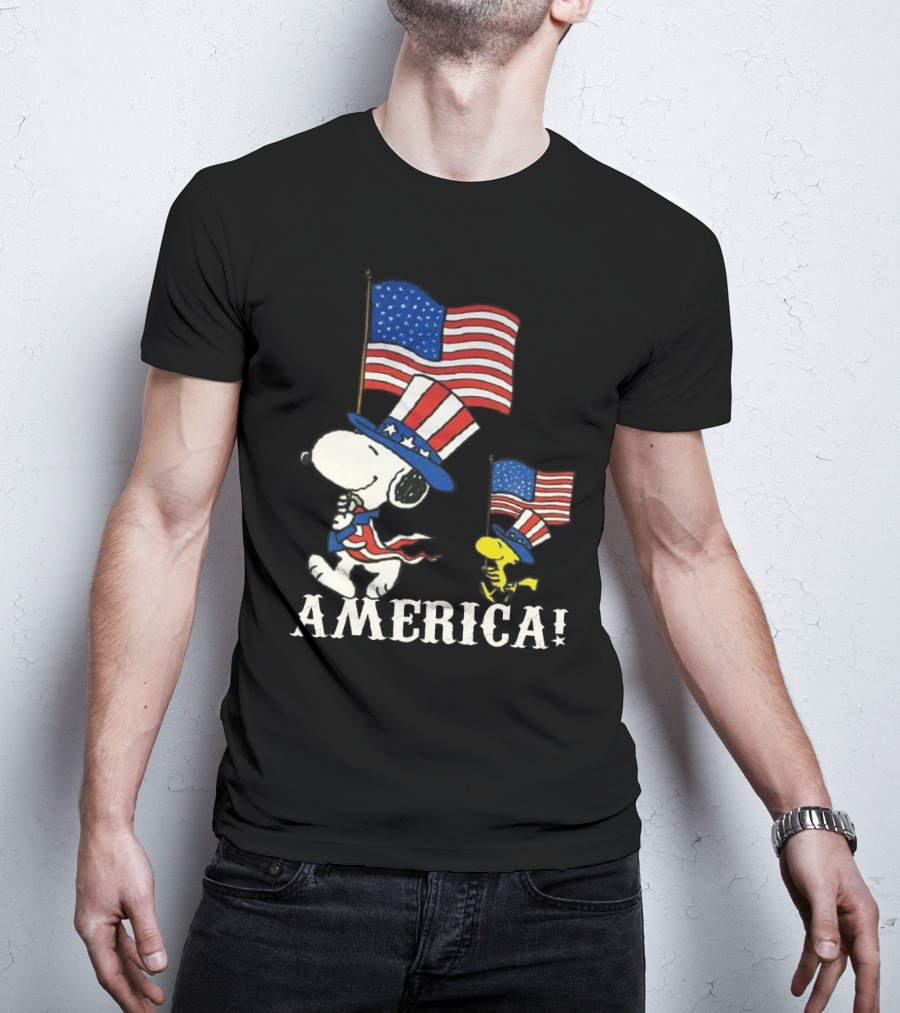 Snoopy And Woodstock America Flag Peanuts Movie T-Shirt