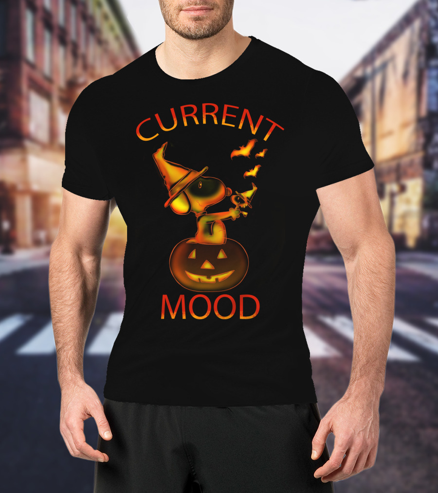 Current Mood Halloween Snoopy Wizard On Pumpkin With Bats From The Peanuts Movie T-Shirt