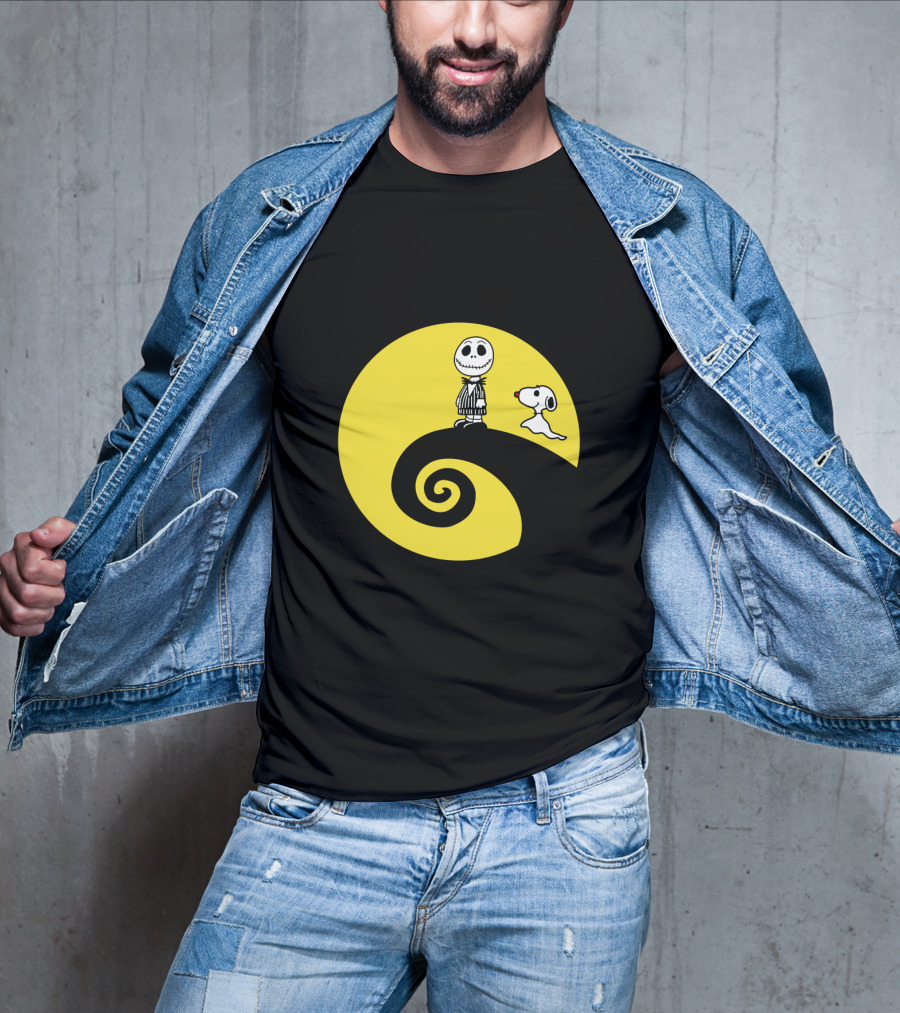 Jack Skellington And Snoopy Crossover In The Peanuts Movie Halloween Scene T-Shirt