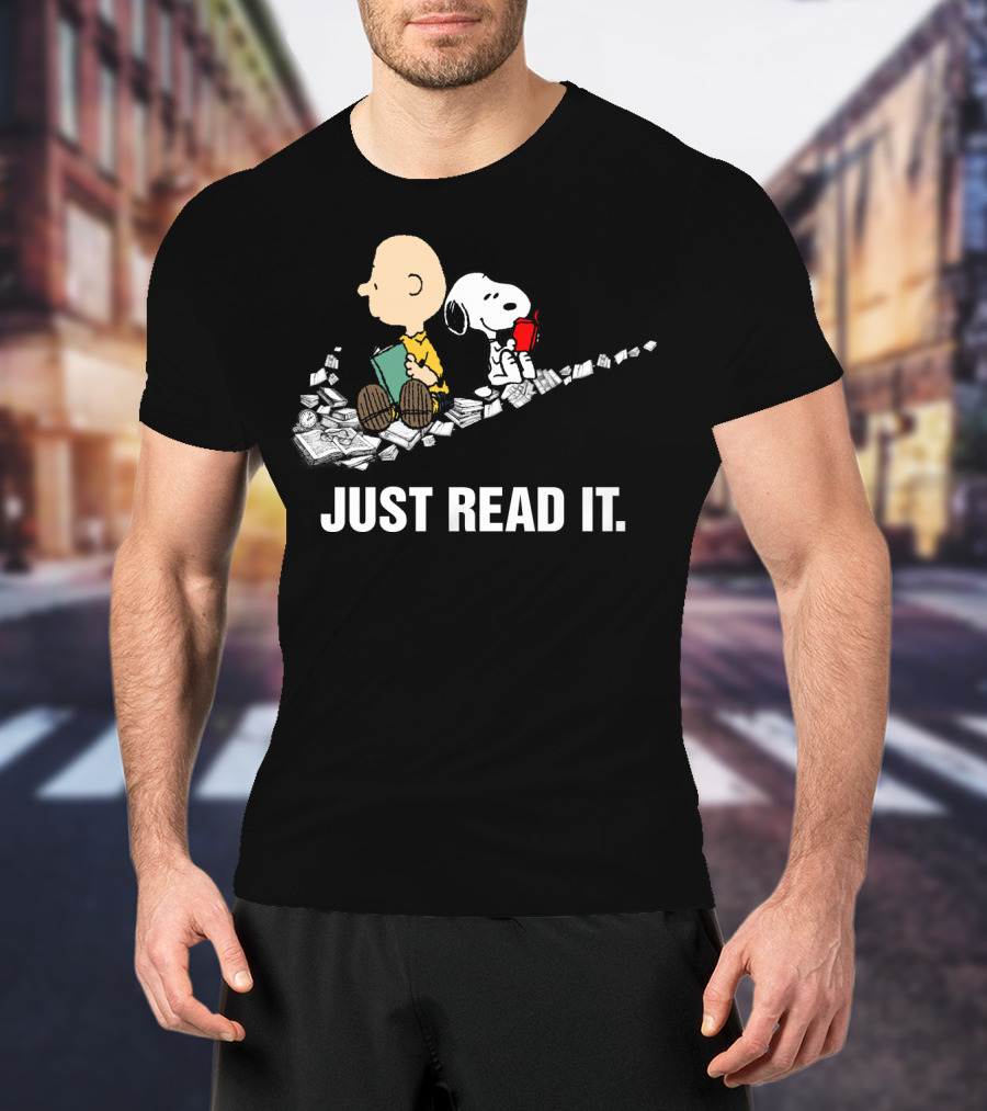 Just Read It Snoopy And Charlie Brown Peanuts Swoosh Books T-Shirt