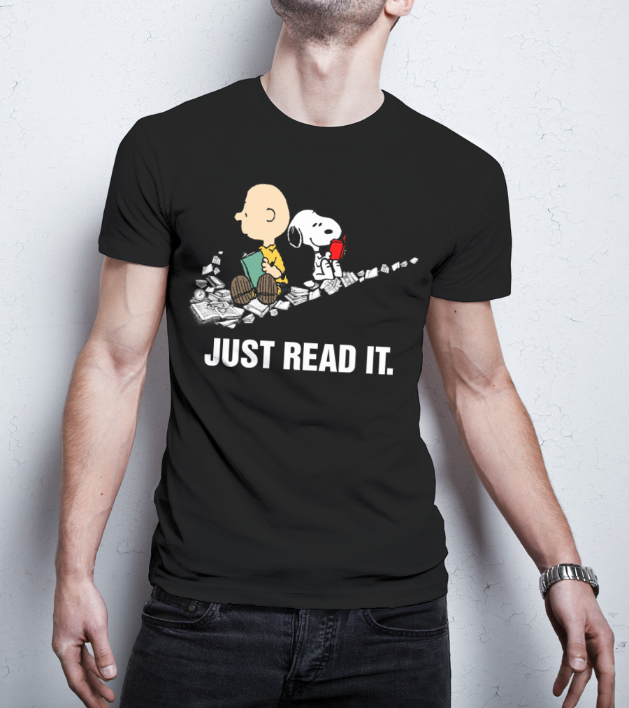 Just Read It Snoopy And Charlie Brown Peanuts Swoosh Books T-Shirt