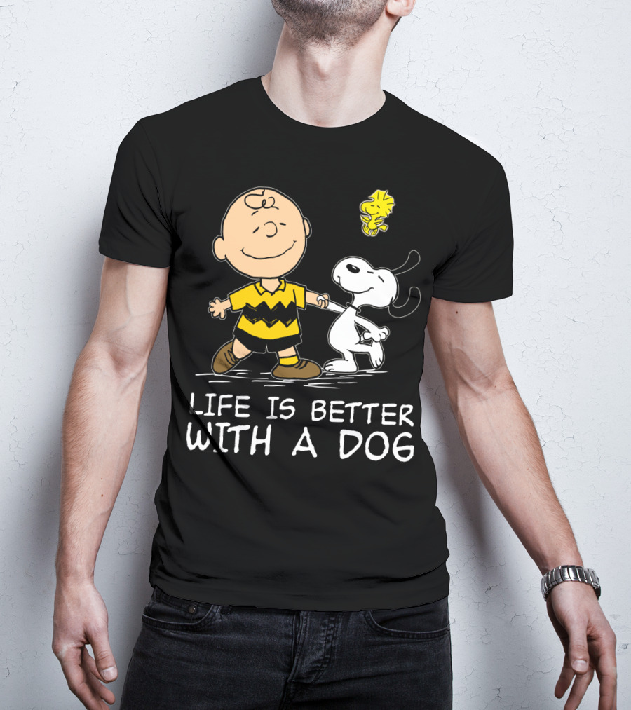 Life Is Better With A Dog Snoopy Charlie Brown Woodstock Peanuts T-Shirt