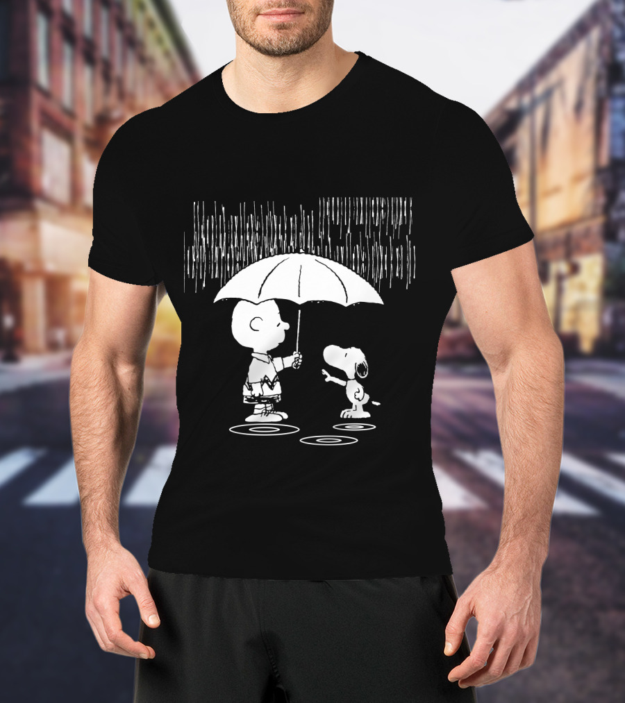 Waiting For You Under The Rainstorm Snoopy And Charlie Brown The Peanuts Movie T-Shirt