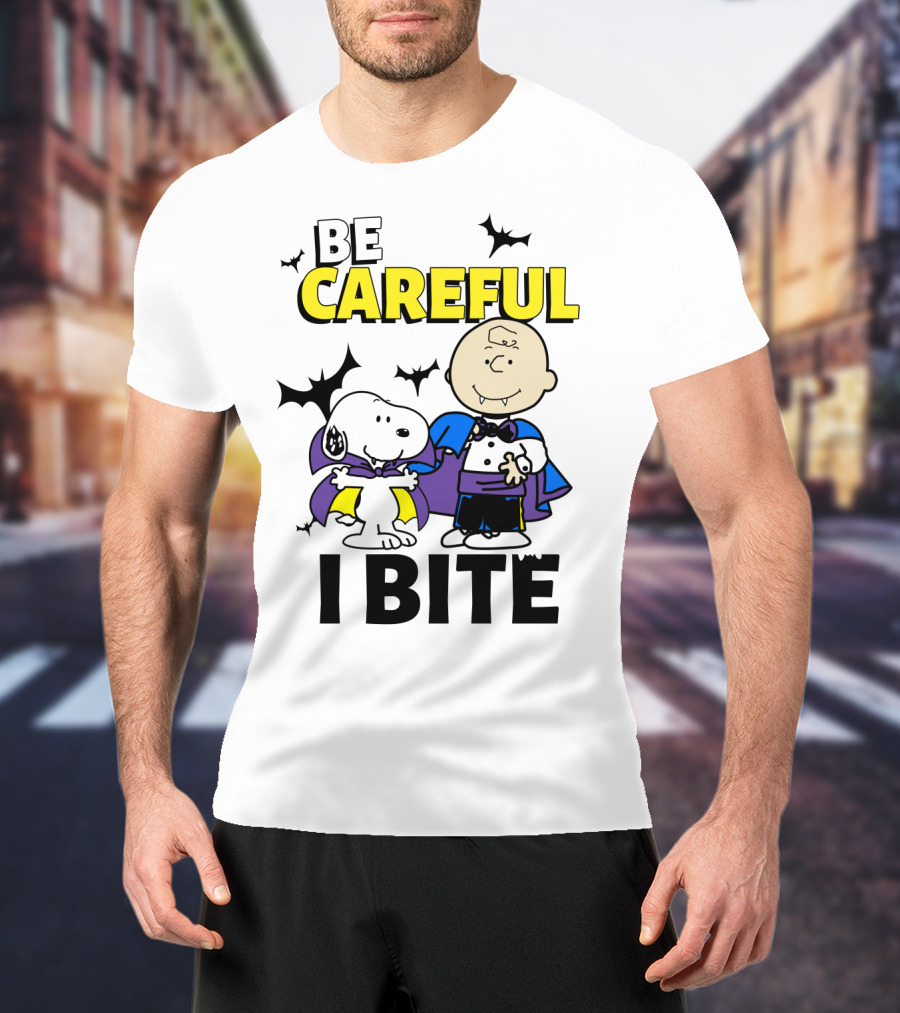 Be Careful I Bite Snoopy And Charlie Brown Halloween Peanuts Movie T-Shirt