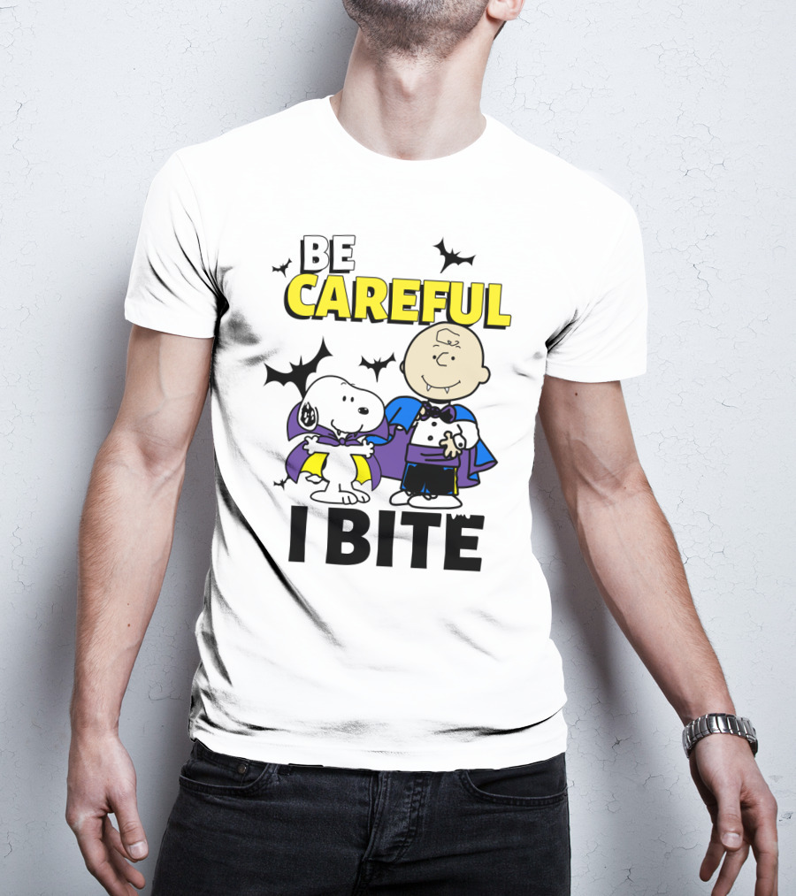 Be Careful I Bite Snoopy And Charlie Brown Halloween Peanuts Movie T-Shirt