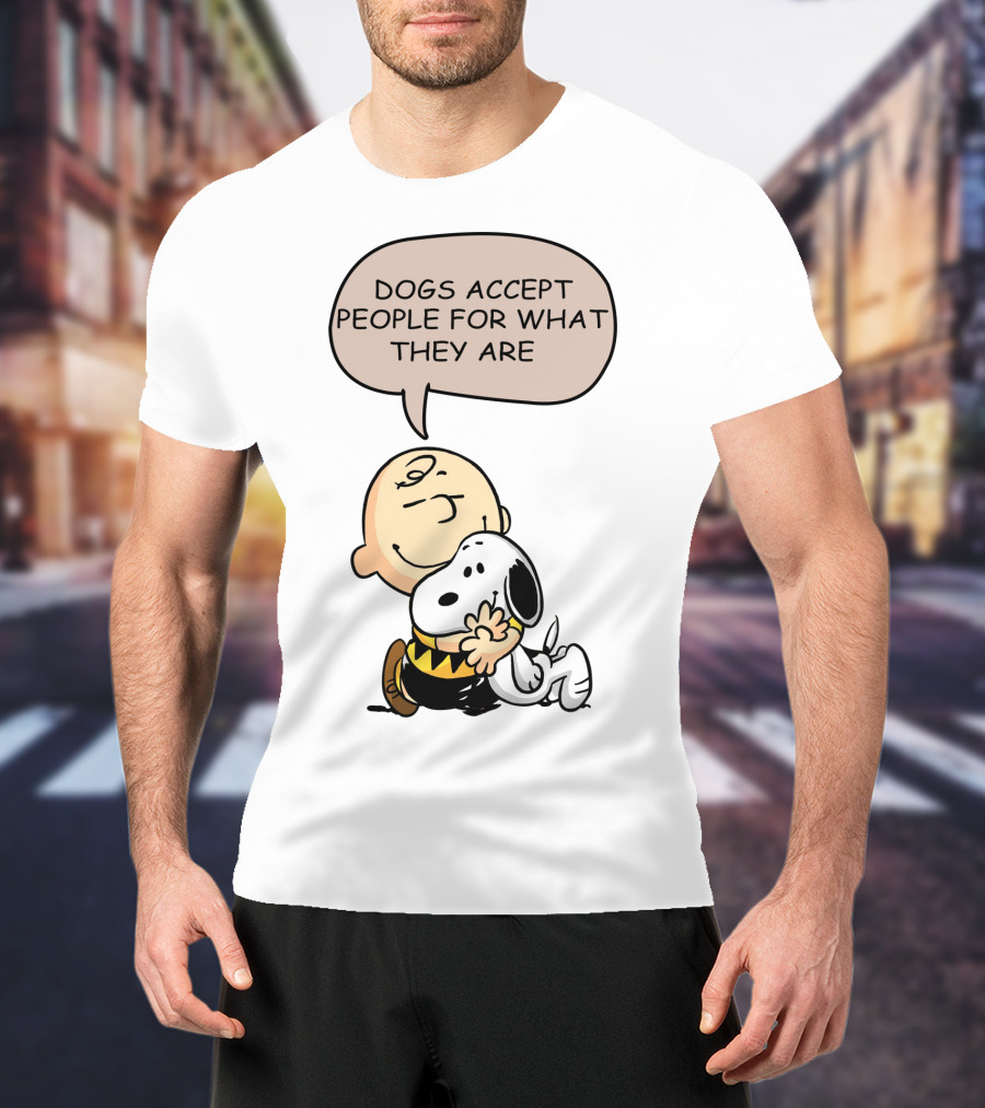 Snoopy Peanuts Dogs Accept People For What They Are Hugging Scene T-Shirt