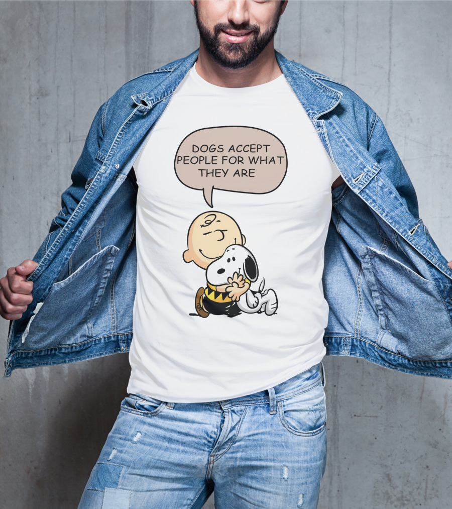 Snoopy Peanuts Dogs Accept People For What They Are Hugging Scene T-Shirt