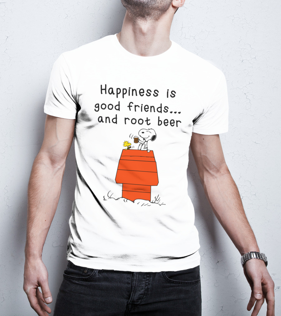 Happiness Is Good Friends And Root Beer With Snoopy And Woodstock Peanuts Movie T-Shirt