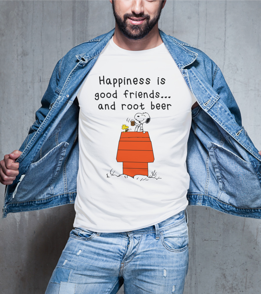 Happiness Is Good Friends And Root Beer With Snoopy And Woodstock Peanuts Movie T-Shirt