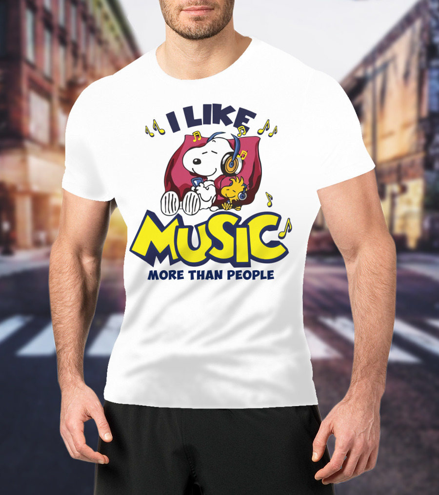 I Like Music More Than People Snoopy Listening With Headphones Peanuts Movie T-Shirt
