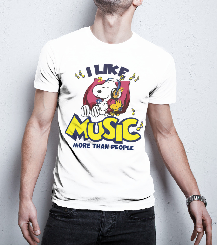 I Like Music More Than People Snoopy Listening With Headphones Peanuts Movie T-Shirt