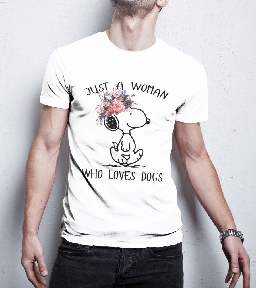 Just A Woman Who Loves Dogs Snoopy Floral Peanuts T-Shirt