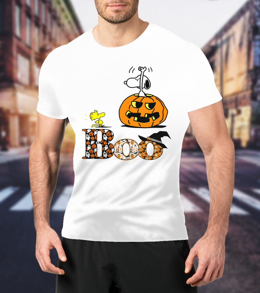 Pumpkin Boo Halloween Snoopy Woodstock The Peanuts Movie T-Shirt